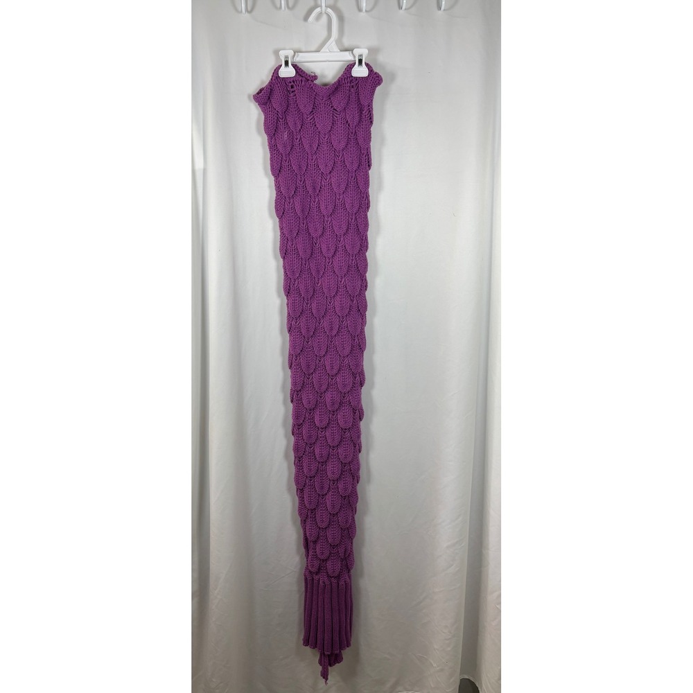 Handmade Purple Knit Mermaid Tail Blanket Scale Stitch Crochet Lapghan Snuggie
